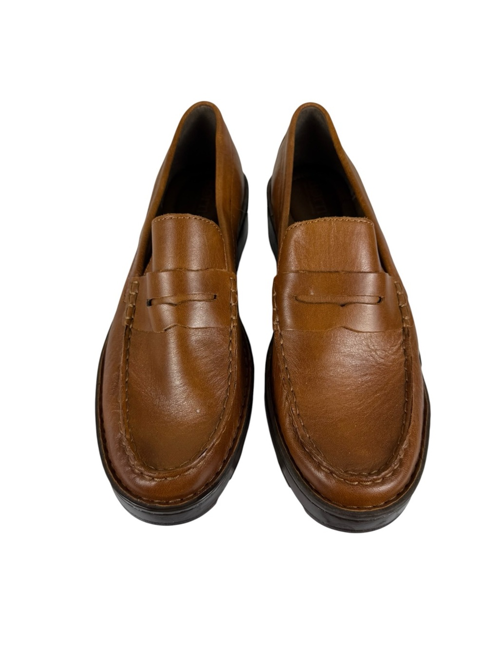 Born Carrera Brown Leather Lug Sole Platform Penny Loafers Sz 9 - Picture 3 of 7